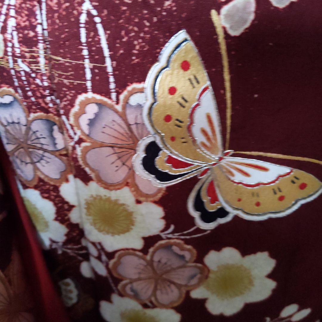 351華やぎ【桜蝶 紺色×ワイン色】【振袖6点フルセット】卒業謝恩会