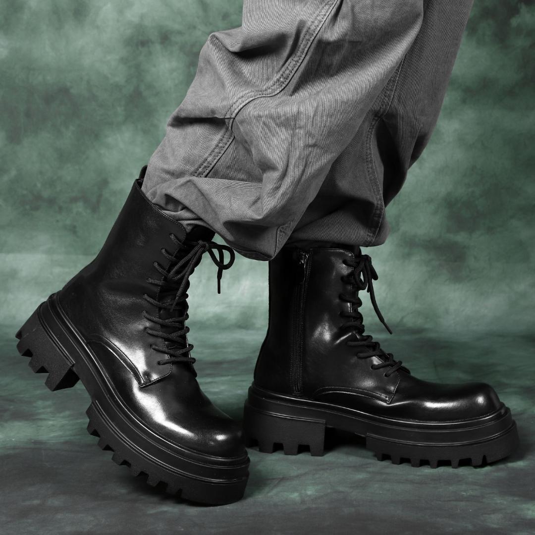 27cm/最大10cm身長UPメンズシークレットブーツ厚底靴ジップアップYU