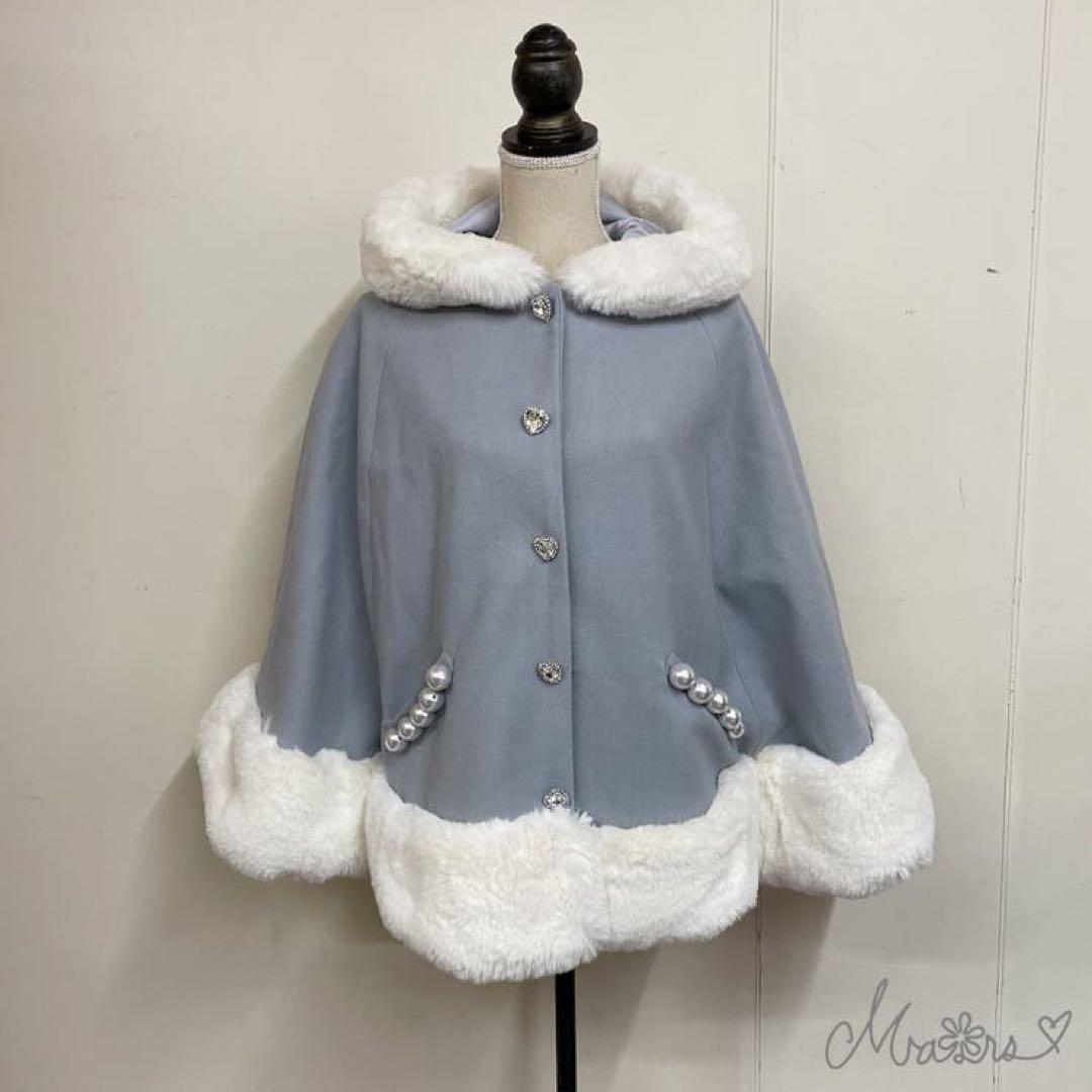 限界値下げMARS】リボン付きボリュームファーフードケープコート