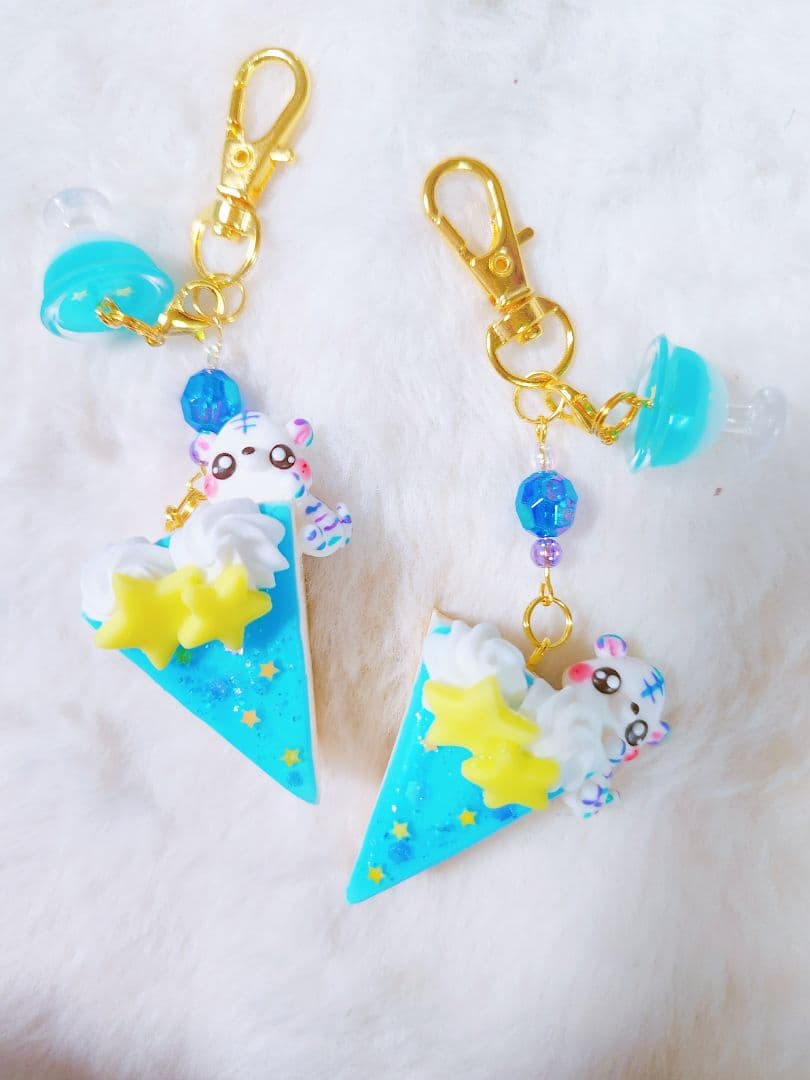 七夕チーズケーキ　七夕ホワイトタイガー　フェイクスイーツ　樹脂粘土　チャーム 七夕チーズケーキ 七夕ホワイトタイガー フェイクスイーツ 樹脂粘土