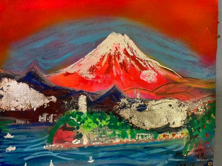 幻想絵画、空飛ぶ画家、飛行家、発明家、ヨットマンの糸川裕志の富士山