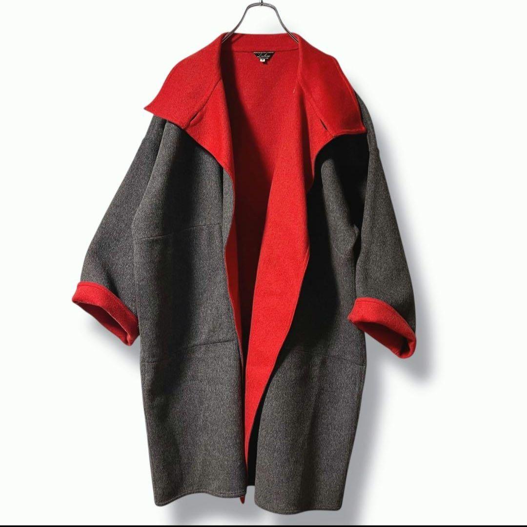 ❤️ヴィンテージ❤️Leilianレリアン ウールリバーコート グレー 赤 9