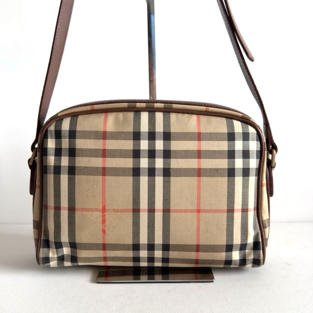 バーバリー ショルダーバッグ ノバチェック 旧ロゴ 月桂樹 キャンバス