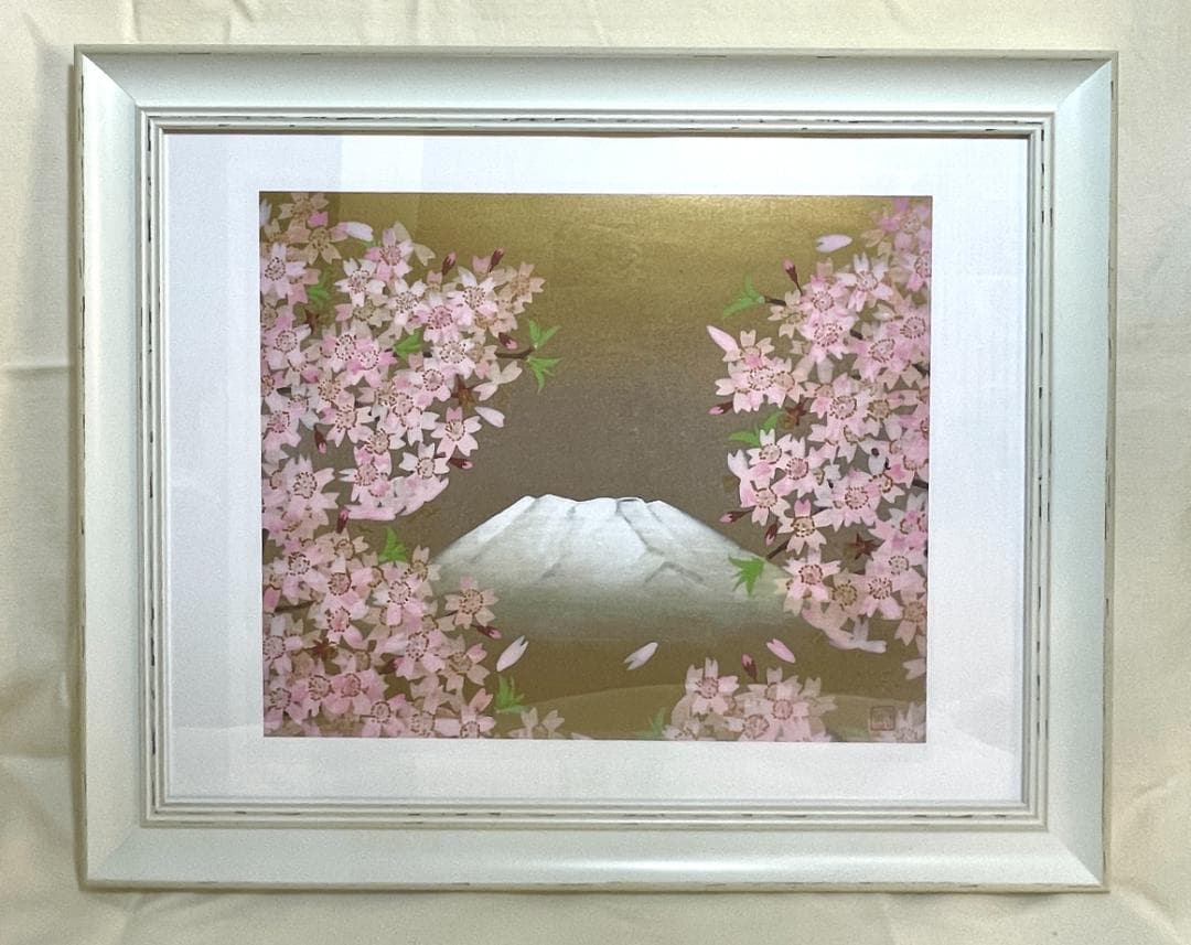 新品】中島千波 『春霞』風景画 ポスター 複製画 額付 日本画 桜