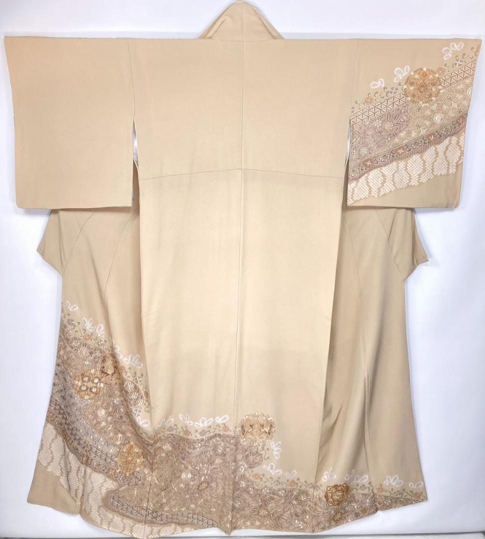 汕頭 蘇州 相良 総刺繍 中国三大 訪問着 袷 正絹 ベージュ クリーム