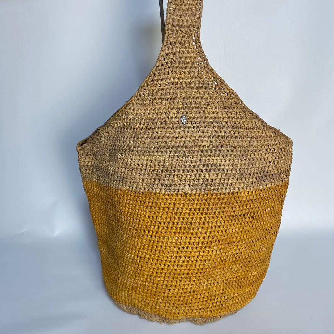 ヘレンカミンスキー かごバッグ ラフィア リーフ金具 バイカラー