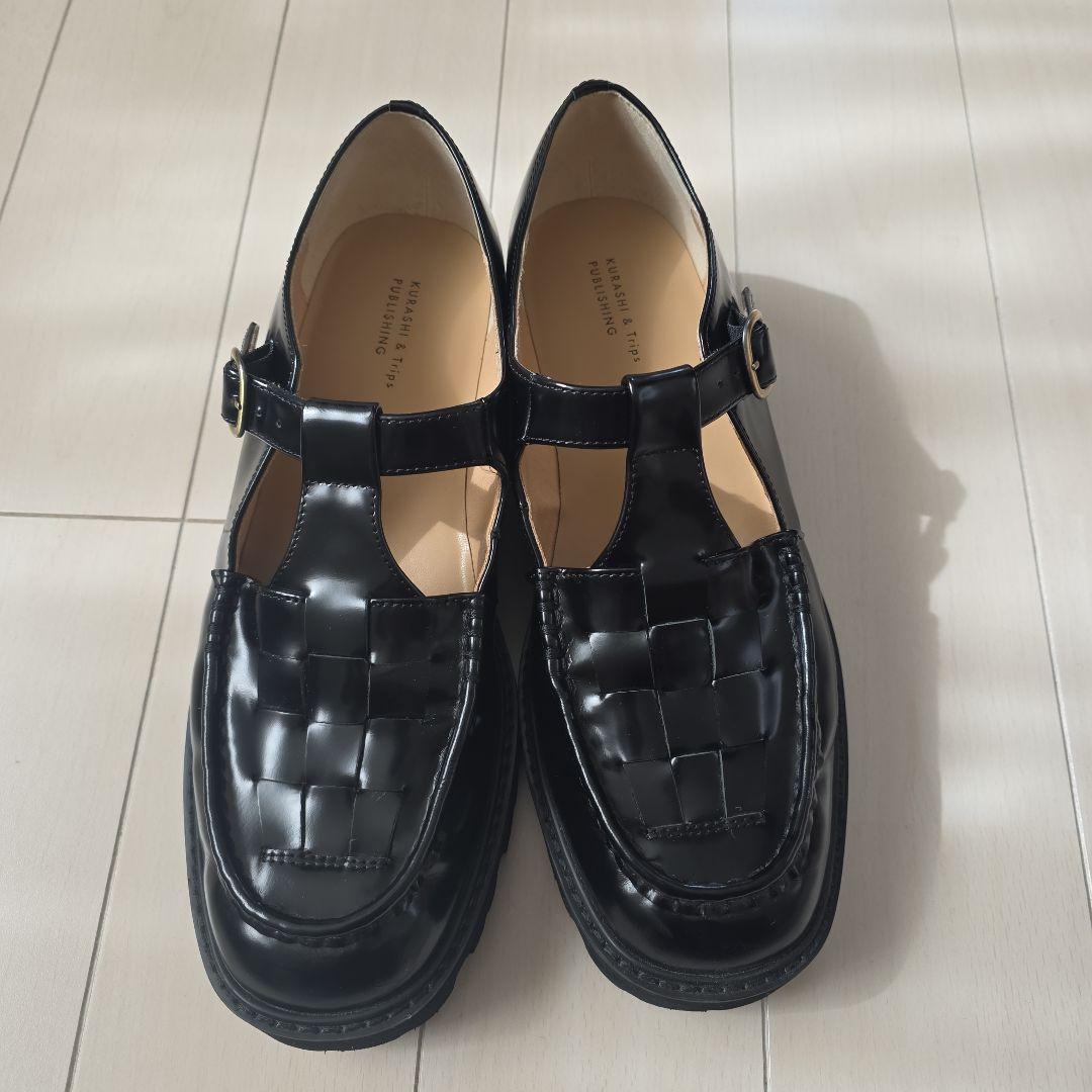 美品 Tストラップ 牛革 ブラックローファー - メルカリ