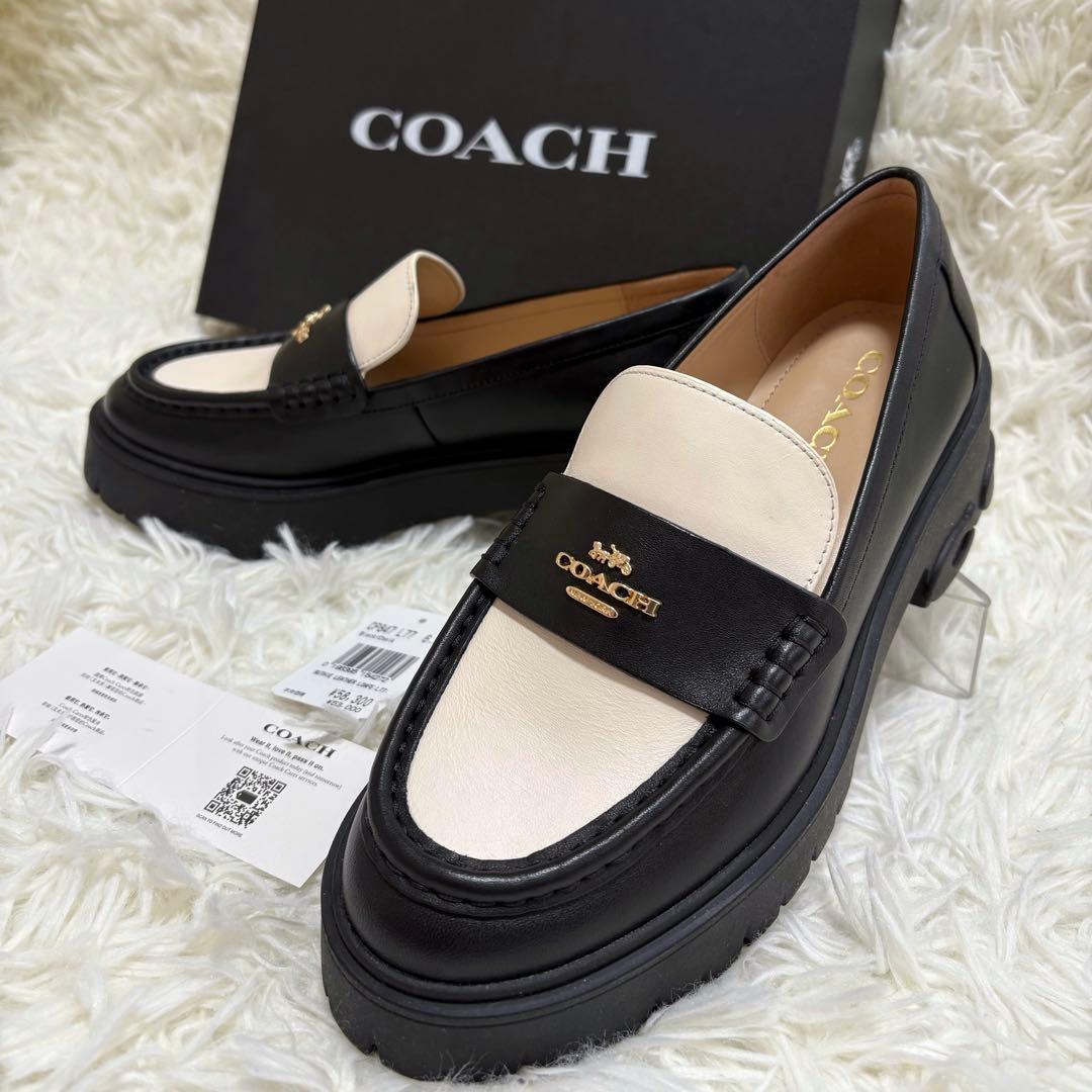 新品 箱タグ付 コーチ ルーシー ローファー 厚底 ブラック ホワイト