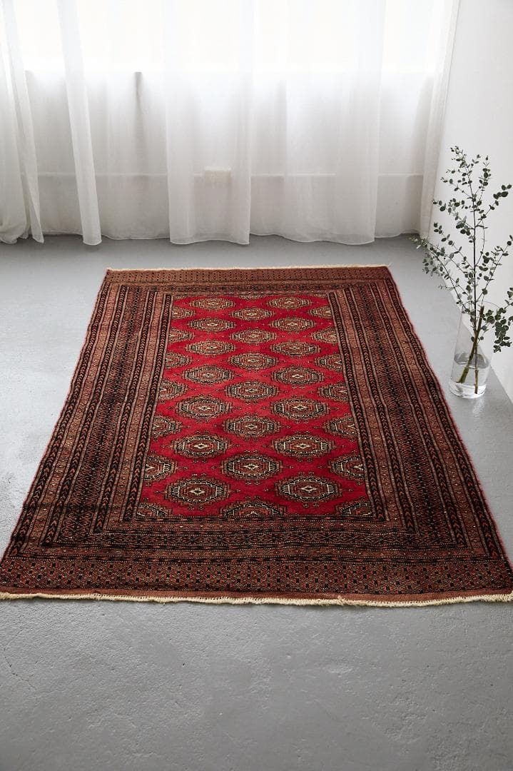 ヴィンテージラグ　トライバルラグ　ラホール産(189×125cm) 赤　茶　黒 ヴィンテージ トライバル ラグ v0004 143cm×87cm レッド 赤