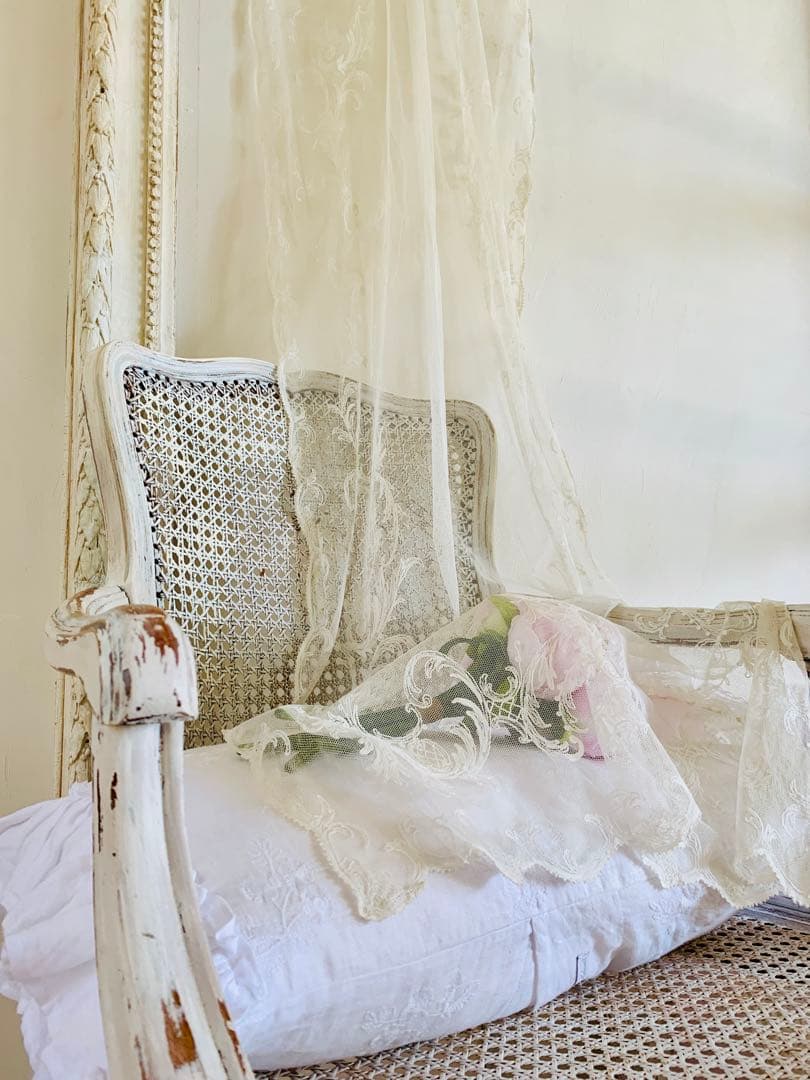 フランスアンティークコーネリー刺繍チュールレースカーテン※ロカイユ