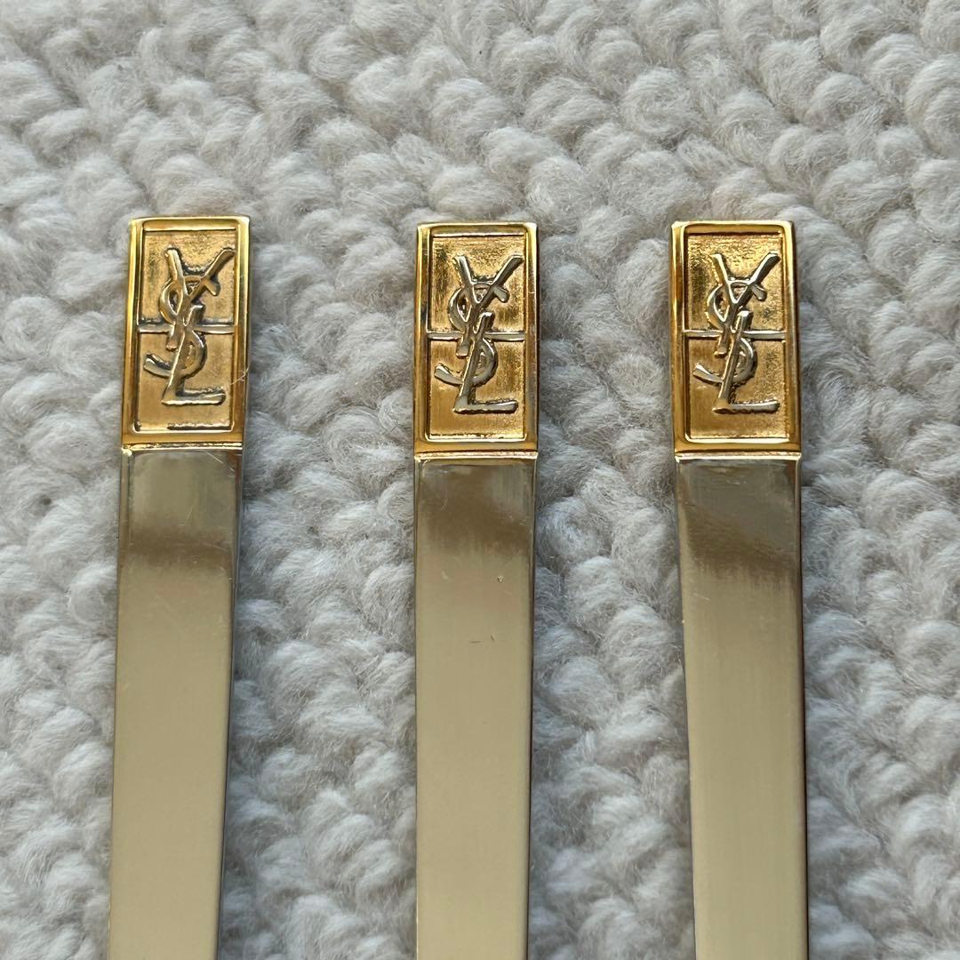 イブサンローラン デザートフォーク ピック 3本セット YSLロゴ 18-10