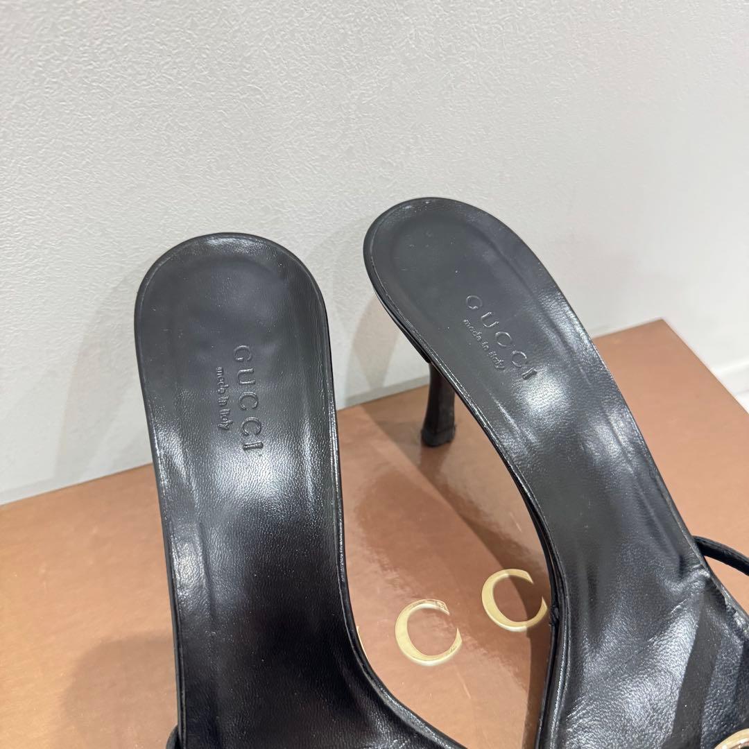 GUCCI グッチ　ブラック　黒　レザー　サンダル　37.5 24.5cm