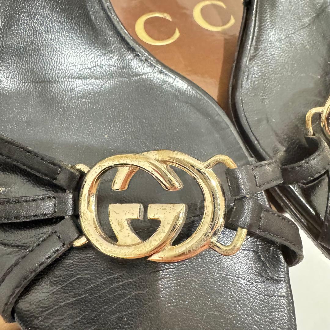 GUCCI グッチ　ブラック　黒　レザー　サンダル　37.5 24.5cm