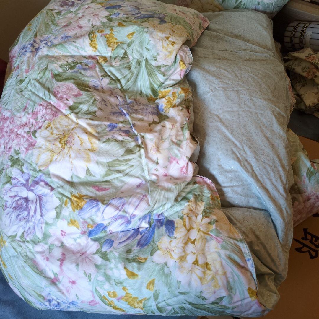 羽毛 花柄掛け布団 ブルー系 羽毛布団 ダブル ブルー 日本製 掛け布団 羽毛掛け布団 四つ星品質