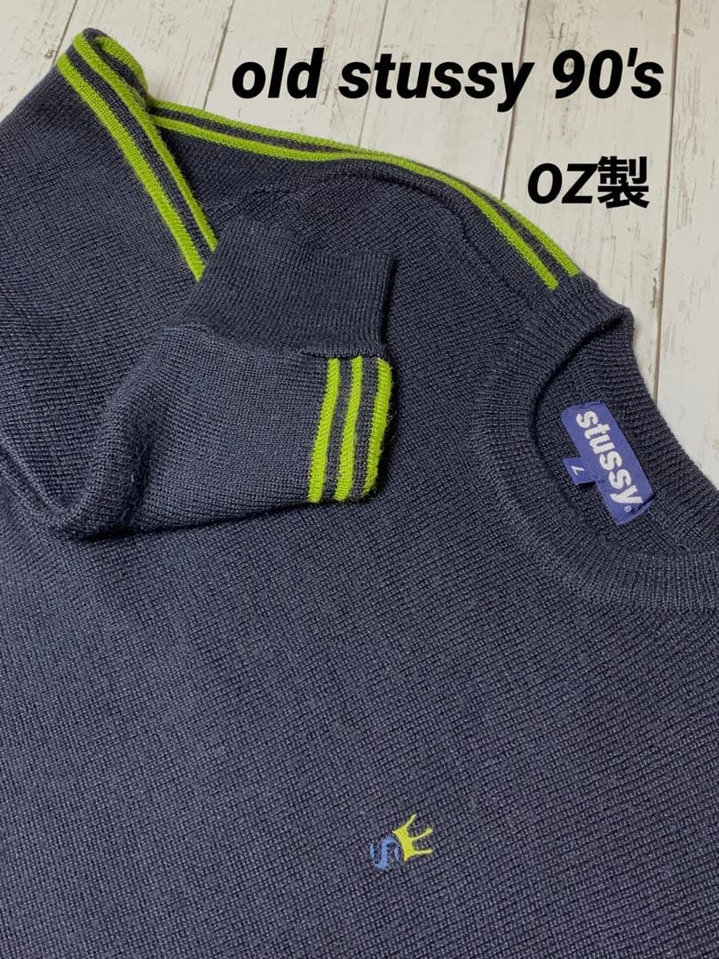 old stussy 90s ニットセータークラウンレア紺タグ王冠ステューシー
