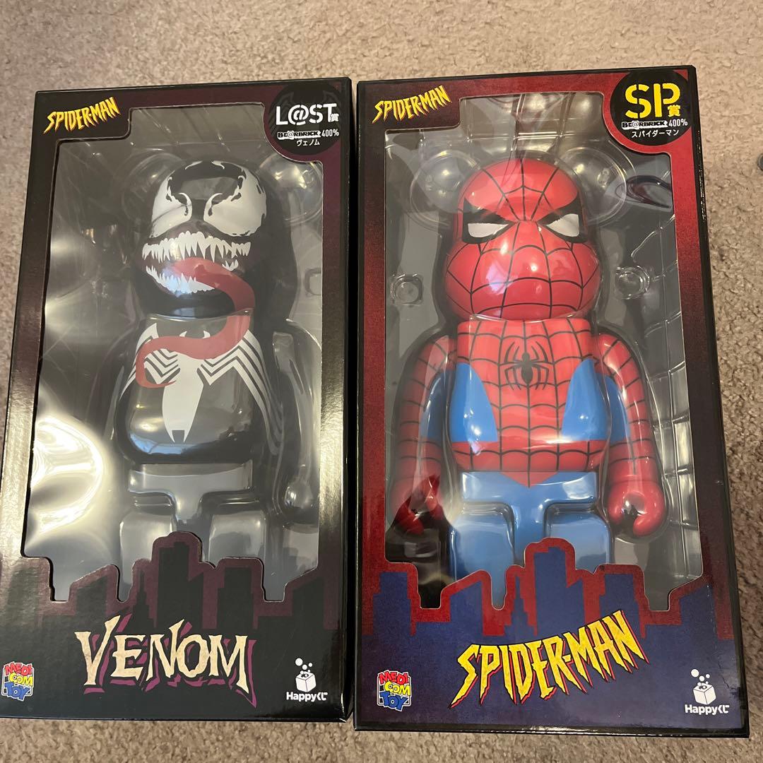 ベアブリックBE@RBRICK400%100スパイダーマンヴェノムハッピーくじ