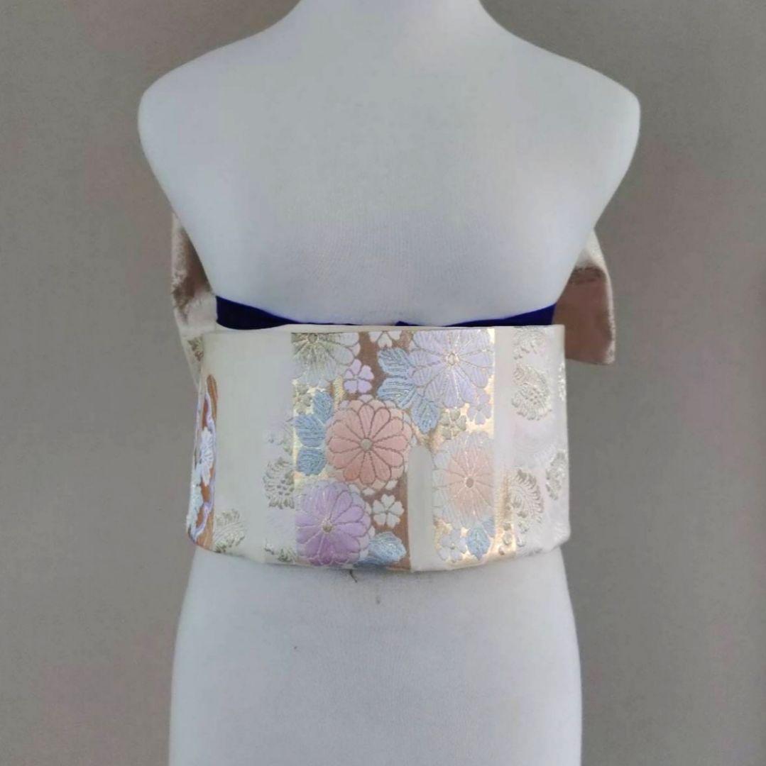 一部式 振袖用作り帯 雪輪に花 十三参りにも 作り帯付け帯 胴巻き～90