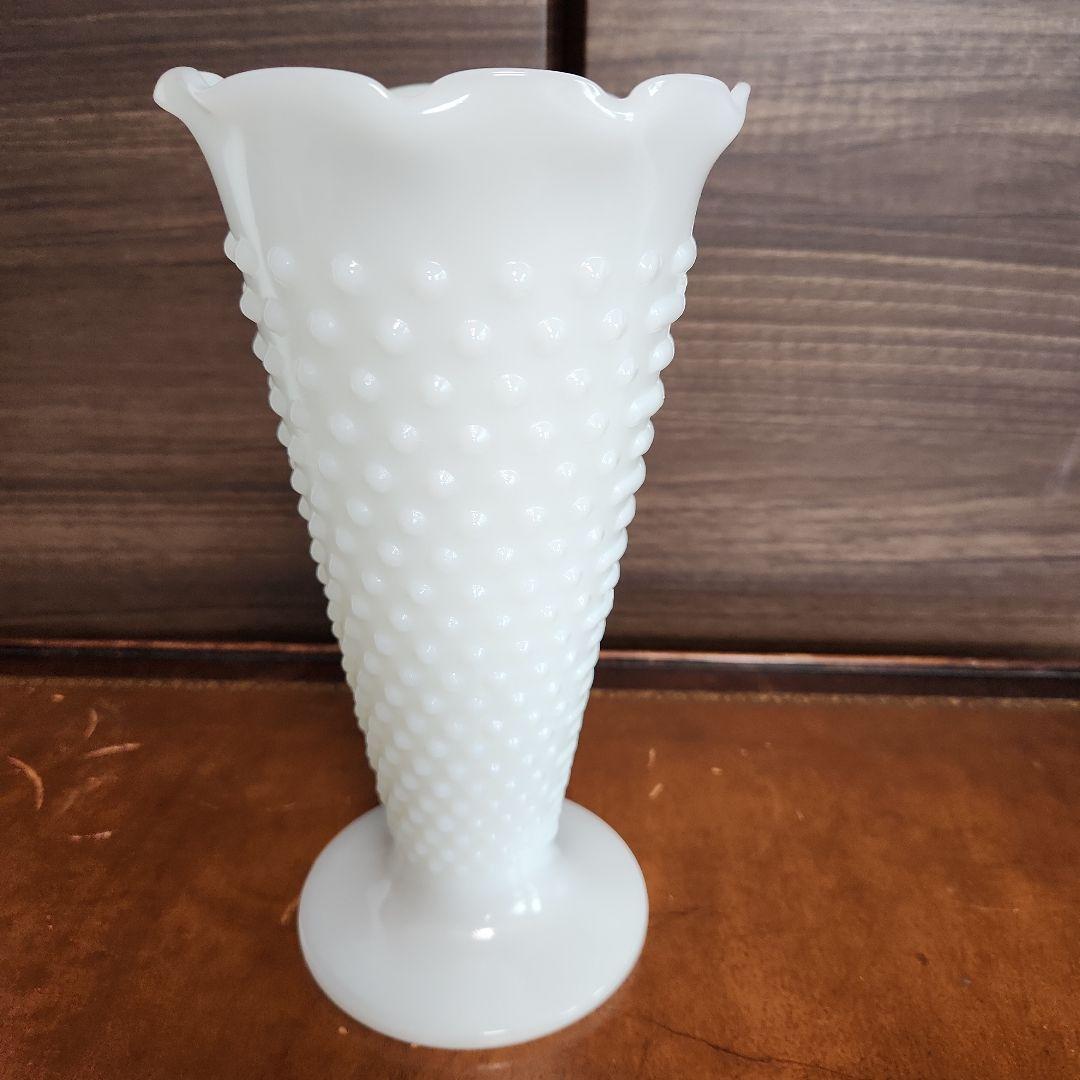 ビンテージ ファイヤーキング ホブネイル フラワーベース ミルクガラス