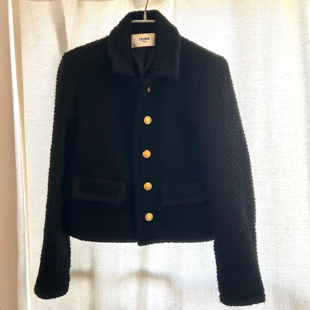 引越しの為値下げしますCELINE ツイードジャケット　ブラック　38 中古・古着通販】CELINE (セリーヌ) ツイードジャケット ブラック