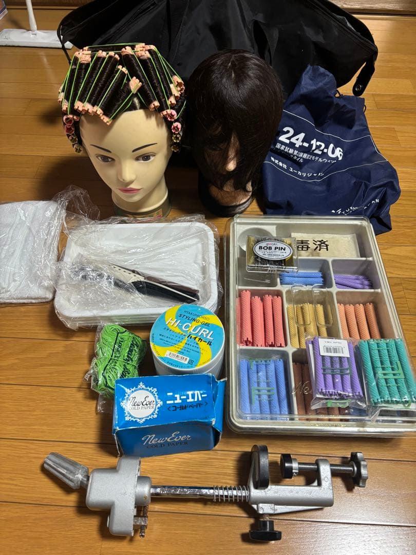 国家試験対応　ワインディングセット　美容教材セット　美容学校　ウィッグ カットウィッグ 美容師 マイスター 国家試験 練習 美容師国家試験 練習
