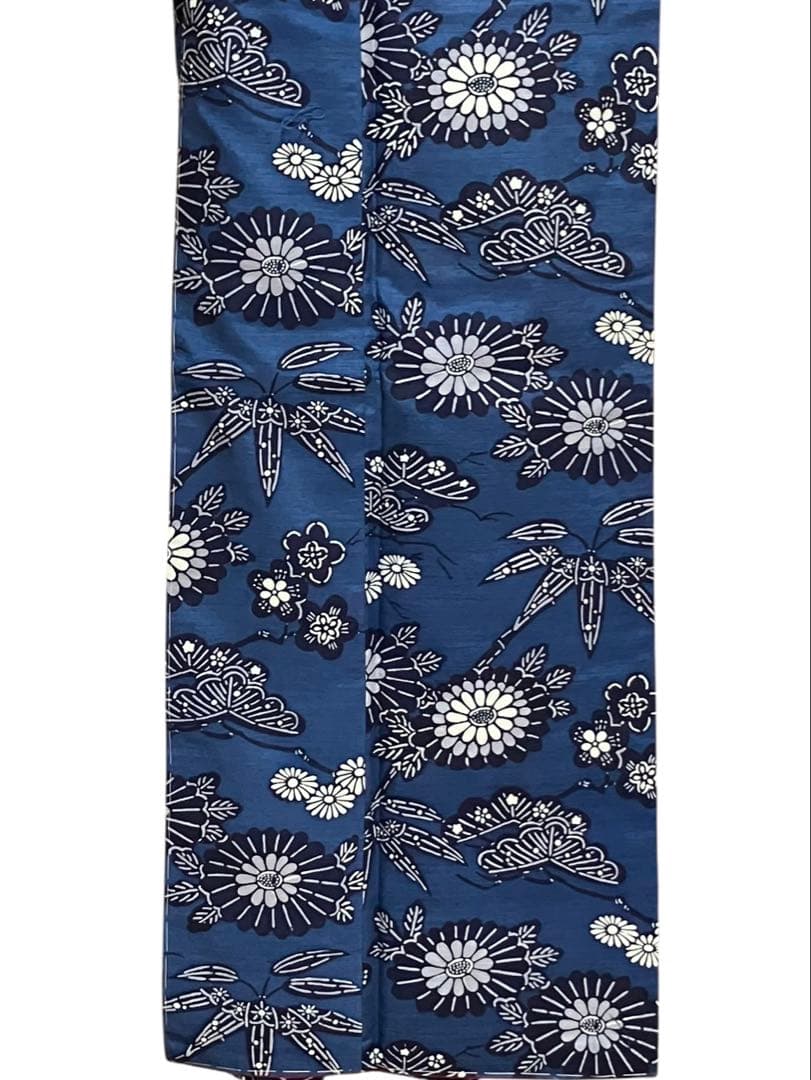 琉球藍型 琉球紅型紬 小紋 松竹梅 菊 落款 反端布 未使用 イ