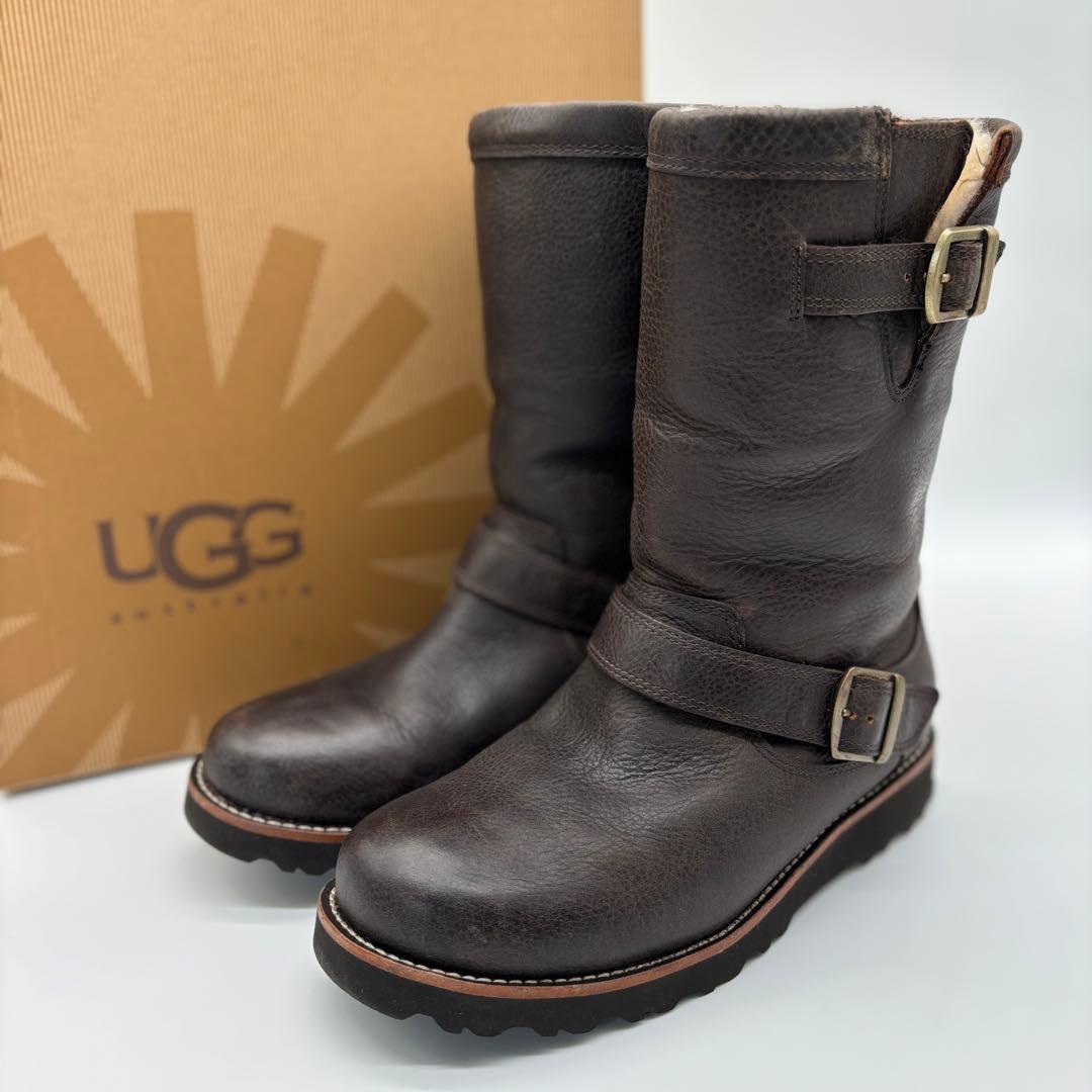 美品✨UGG アグ ムートン エンジニアブーツ ダークブラウン 25cm 希少サイズ 25】 UGG Australia アグ ムートン エンジニア ブーツ ロゴ