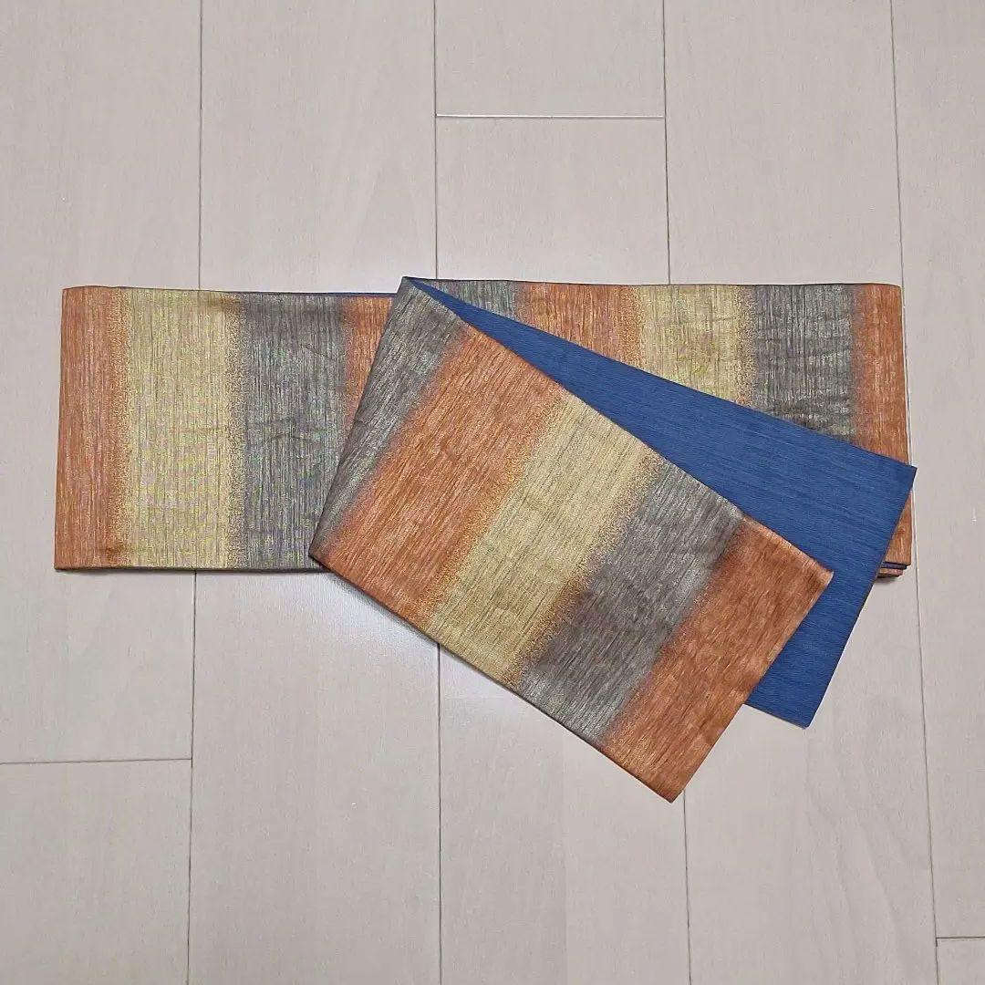 35 未使用 半幅帯 紋小袋帯 未使用 小森草木染め 金糸 証紙あり お-35