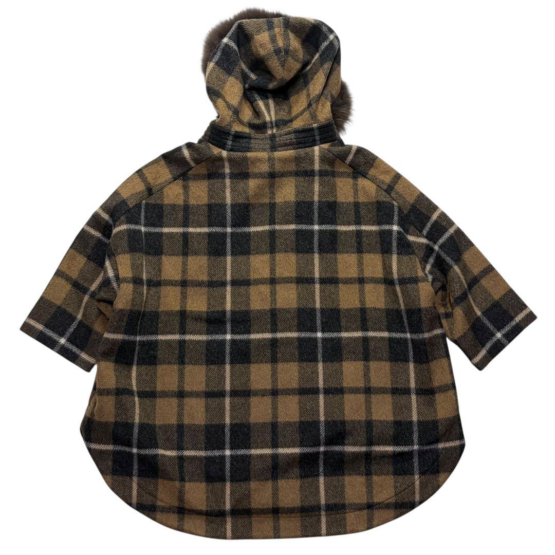 ダイアグラム ラクーンファー コート モヘヤ 2way チェック ファー クルミ