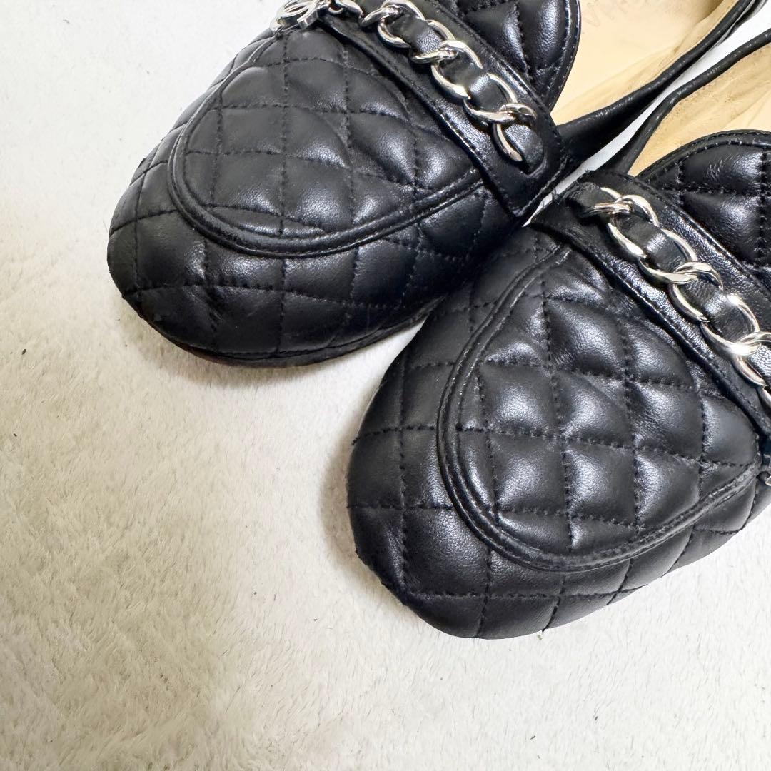 CHANEL シャネル 23cm黒 キルティング モカシン チェーン付き ココの