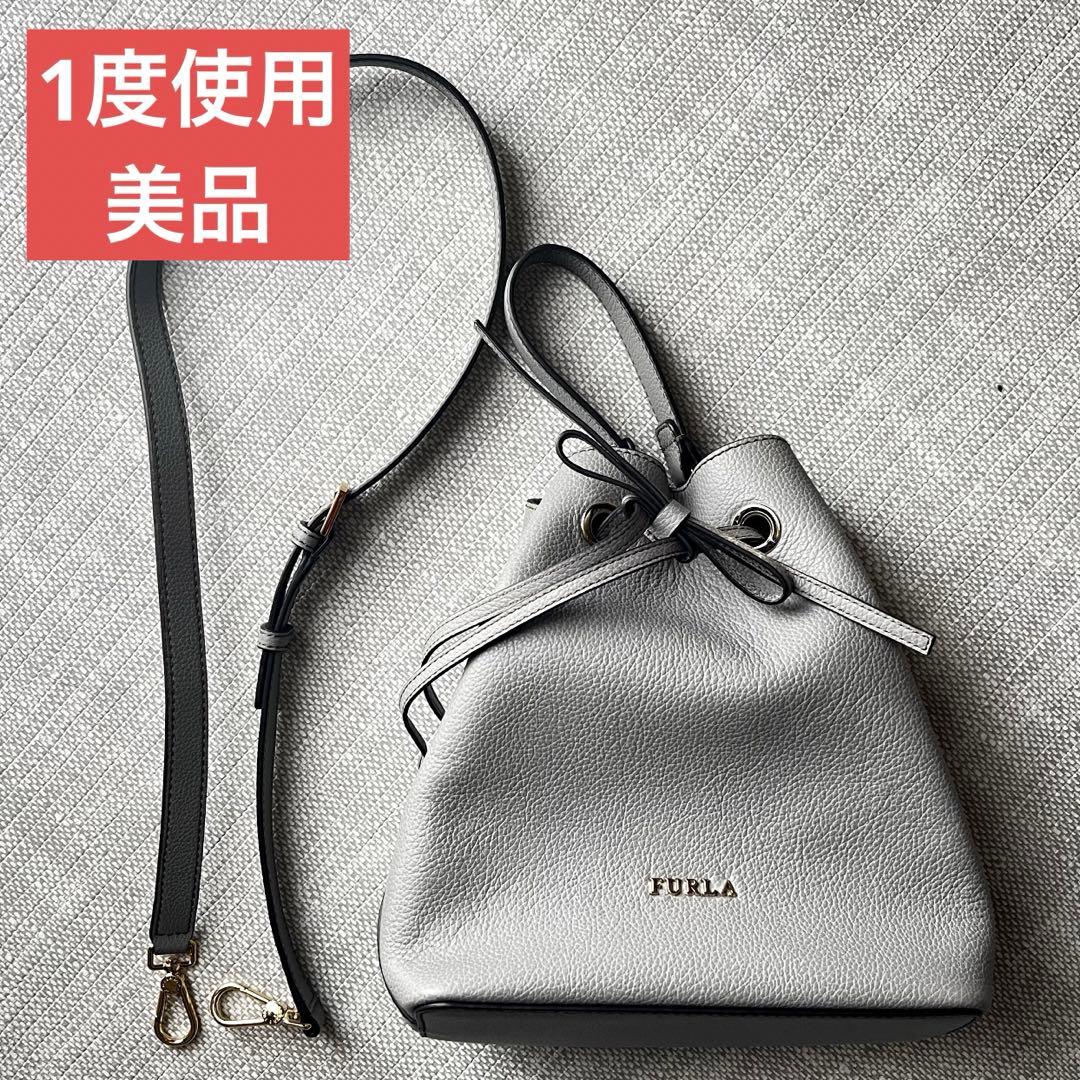FURLA グレー 巾着型ショルダーバッグ コスタンザ レザー2WAYバッグ