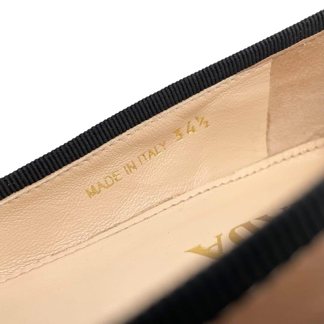 《超美品》 プラダ フラットパンプス バレエ バイカラー リボン ベージュ