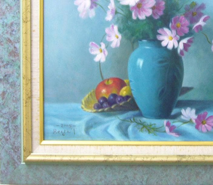 絵画 油絵 田澤禮次 肉筆油絵 静物画 花瓶とコスモス F10 - メルカリ