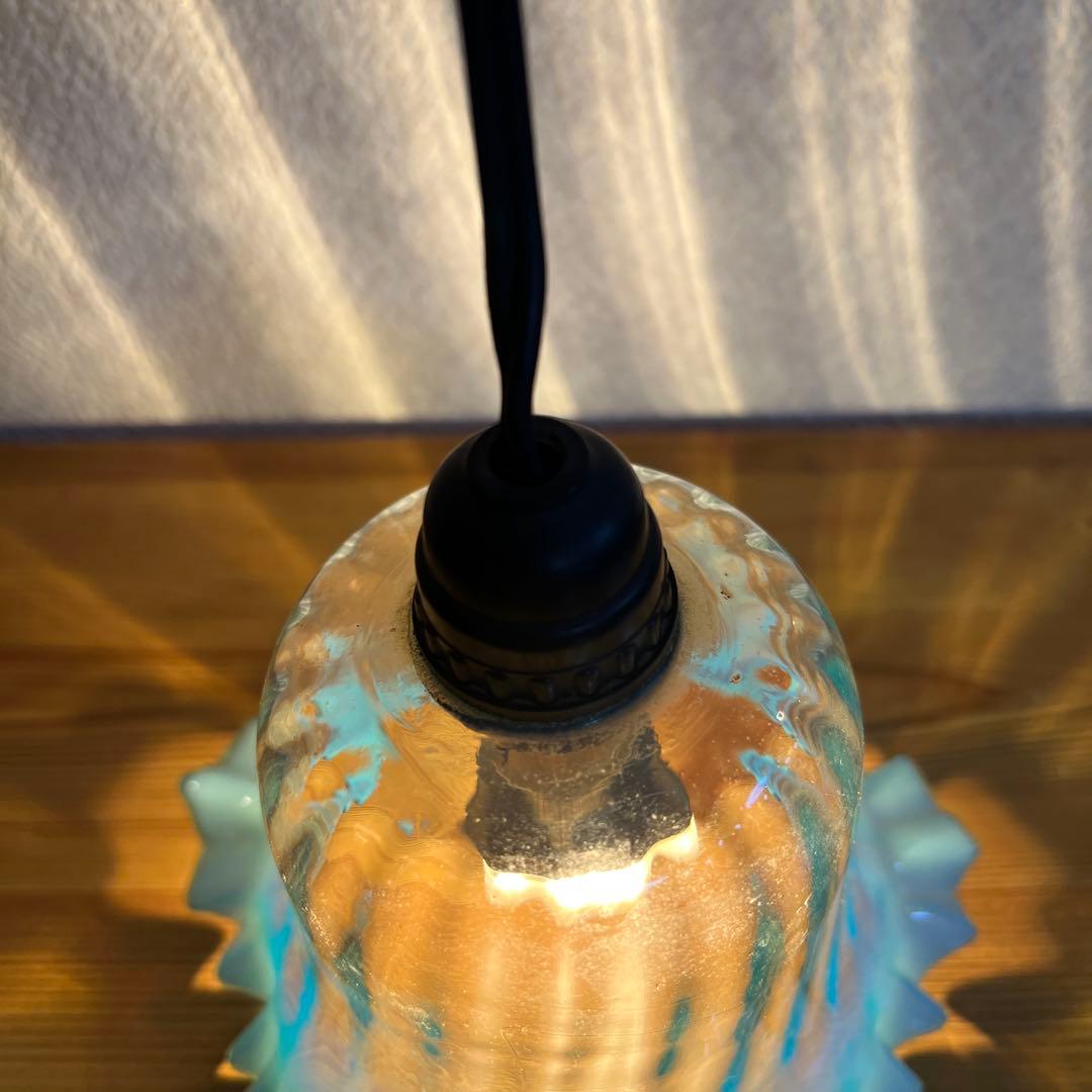 ヴィンテージ 青色フリル付きベル型ペンダントライト 家具・インテリア