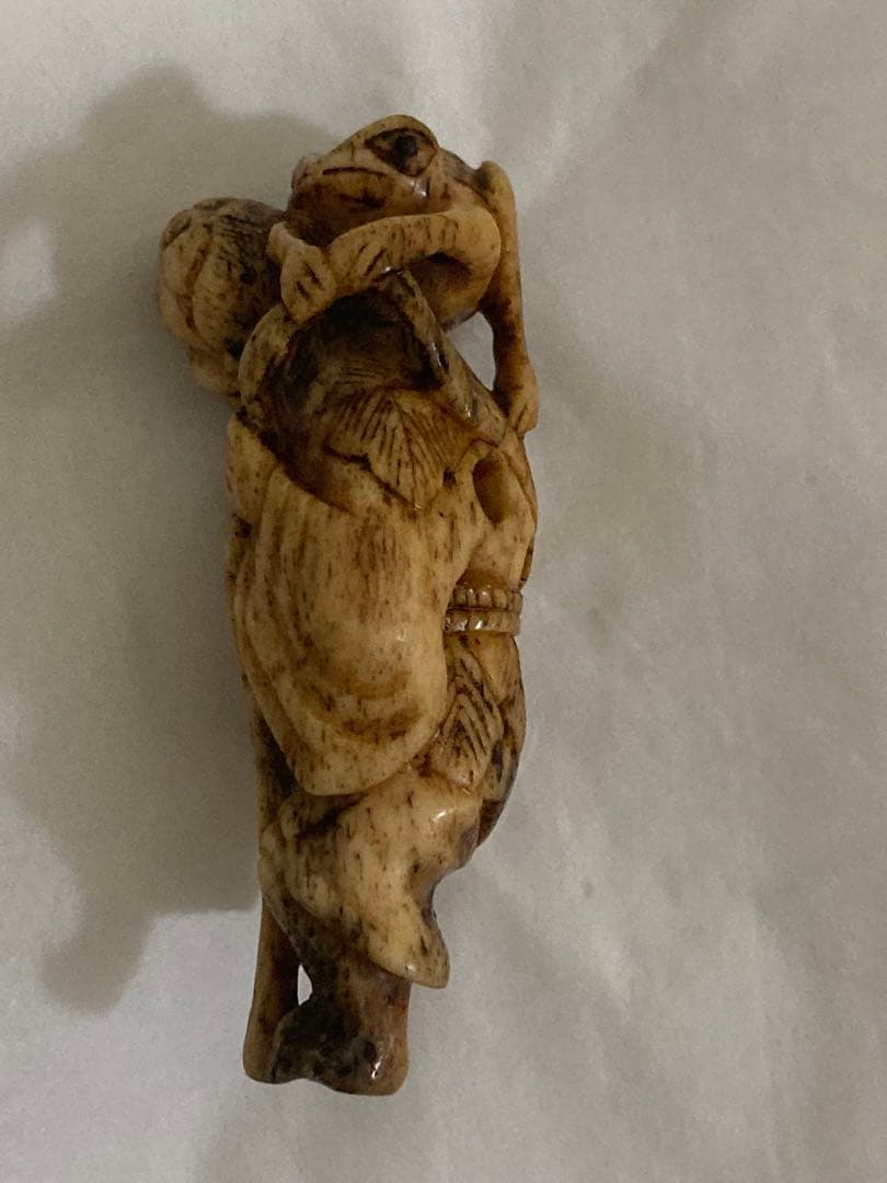 江戸期 提げ物 鹿角 蝦蟇仙人 古根付 高さ6.5cm - メルカリ