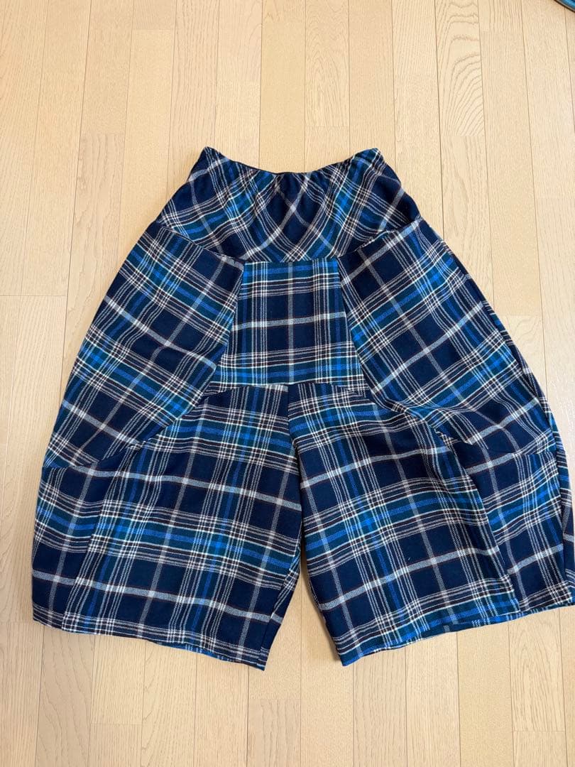 美品クレッシェントデュオ ネイビー チェック柄 ガウチョパンツ