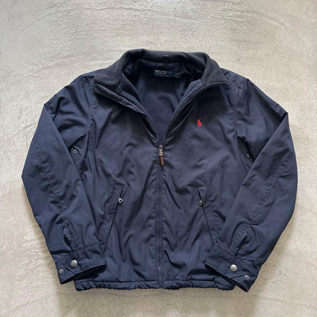90s ラルフローレン ウォームアップジャケット ネイビー 裏フリース