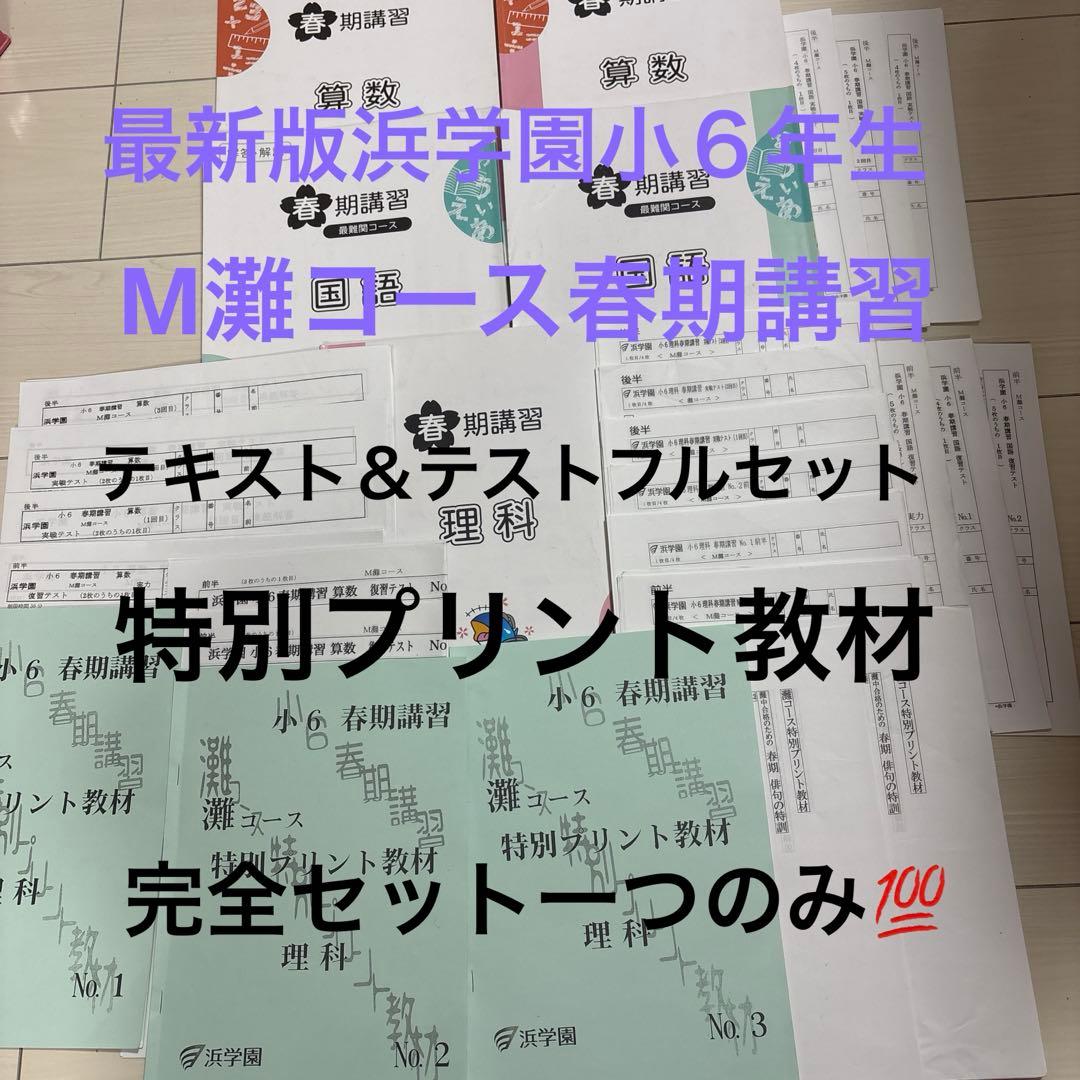 最新版浜学園小６年M灘コース春期講習テキスト&テストフルセット　特別プリント教材 浜学園 小6 社会 春期講習・夏期講習テキストセット - メルカリ