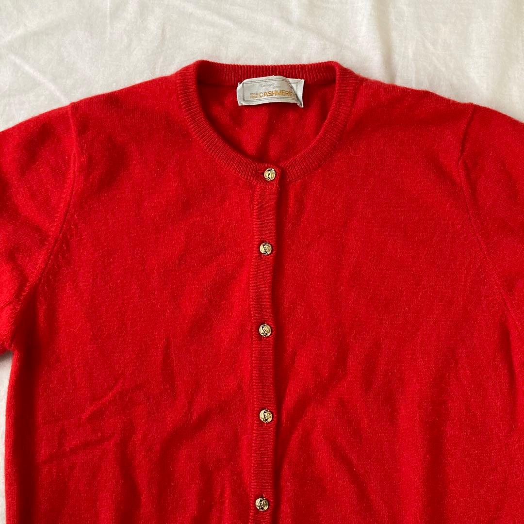 美品✨カシミヤ cashmere 100% 金ボタン カーディガン レッド 赤
