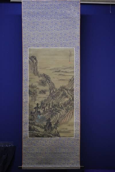 真作/仲清/山水帆舟図/布袋屋掛軸HC-105 - メルカリ