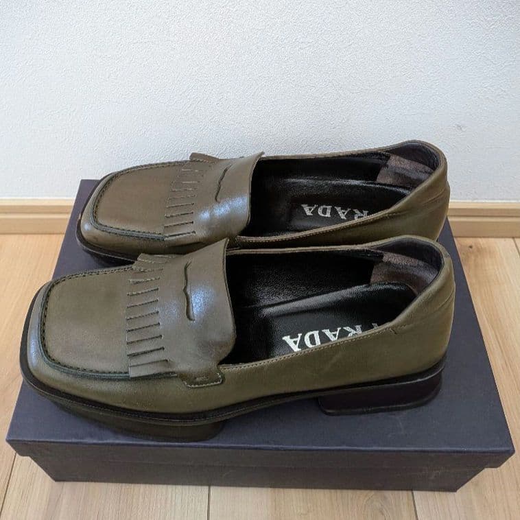 PRADA フリンジ厚底ローファー 36.5 カーキ 美品 プラダ 23.5cm