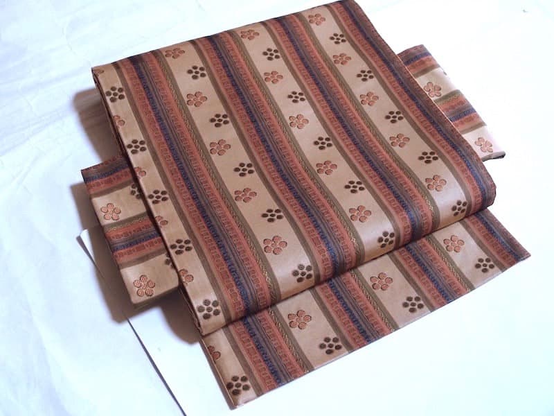 袋名古屋帯（縞に梅鉢文）長372 全通総柄 正絹美品 - 着物・浴衣お