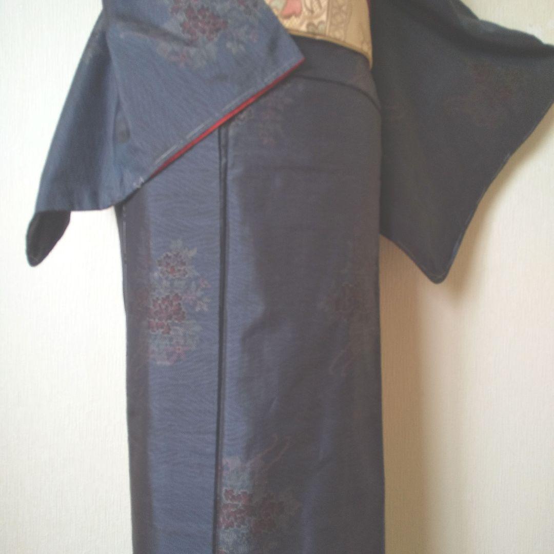 ent様専用・正絹・大島紬・紺系・地紋・花柄・袷・一部仕付け糸付き