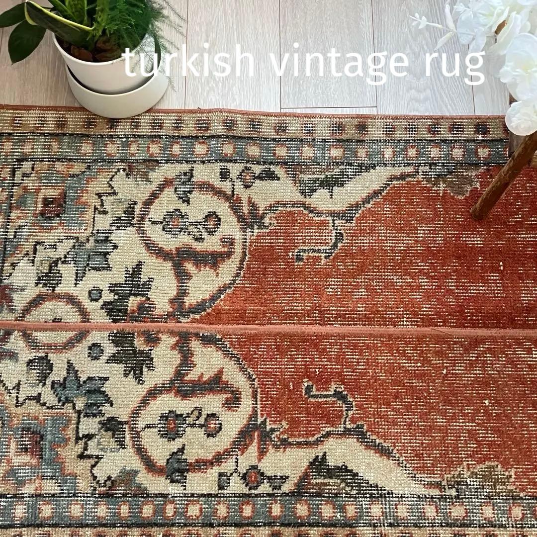 オレンジ✳︎65×187 ブルー パッチワークランナー トルコヴィンテージラグ