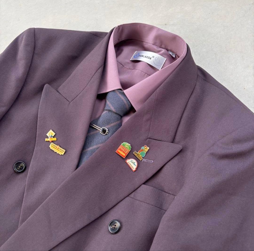 vintage☆希少】5点 セットアップ ダブルスーツ 紫 パープル ピンズ