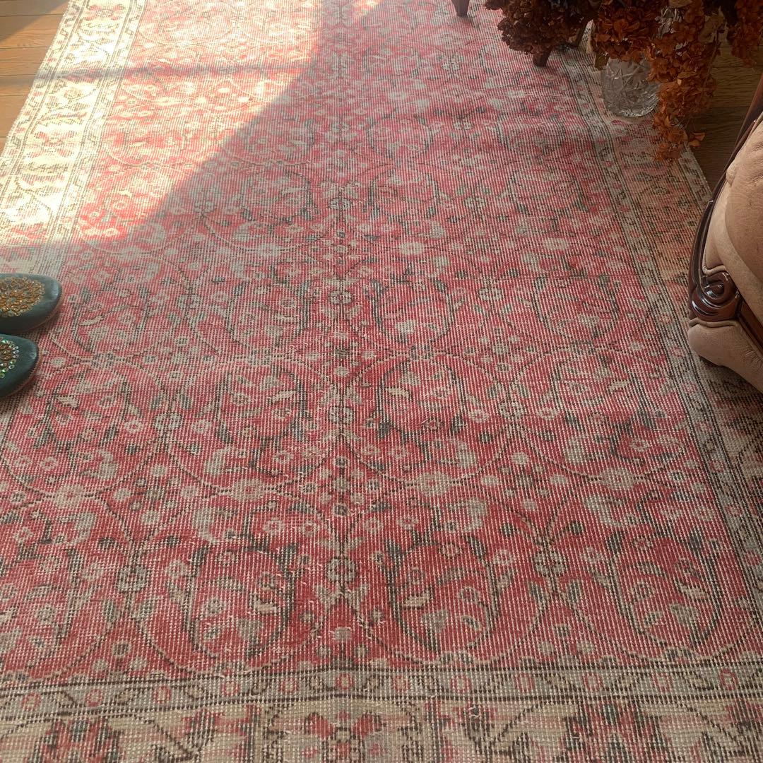 リバーシブル 210×112 ペールピンク オレンジ トルコヴィンテージラグ