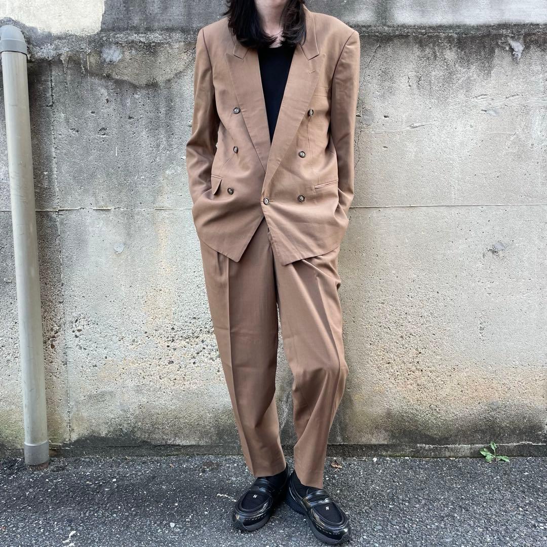 90'sキャメル ウール ダブルスーツ セットアップ レトロ 菅田将暉