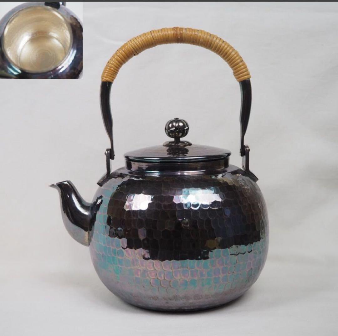 まっち送料無料　未使用　時代物　銀仕上げ鎚肌銀瓶/銀壺/急須　茶道具 まっち送料無料 未使用 時代物 銀仕上げ鎚肌銀瓶/銀壺/急須 茶道具