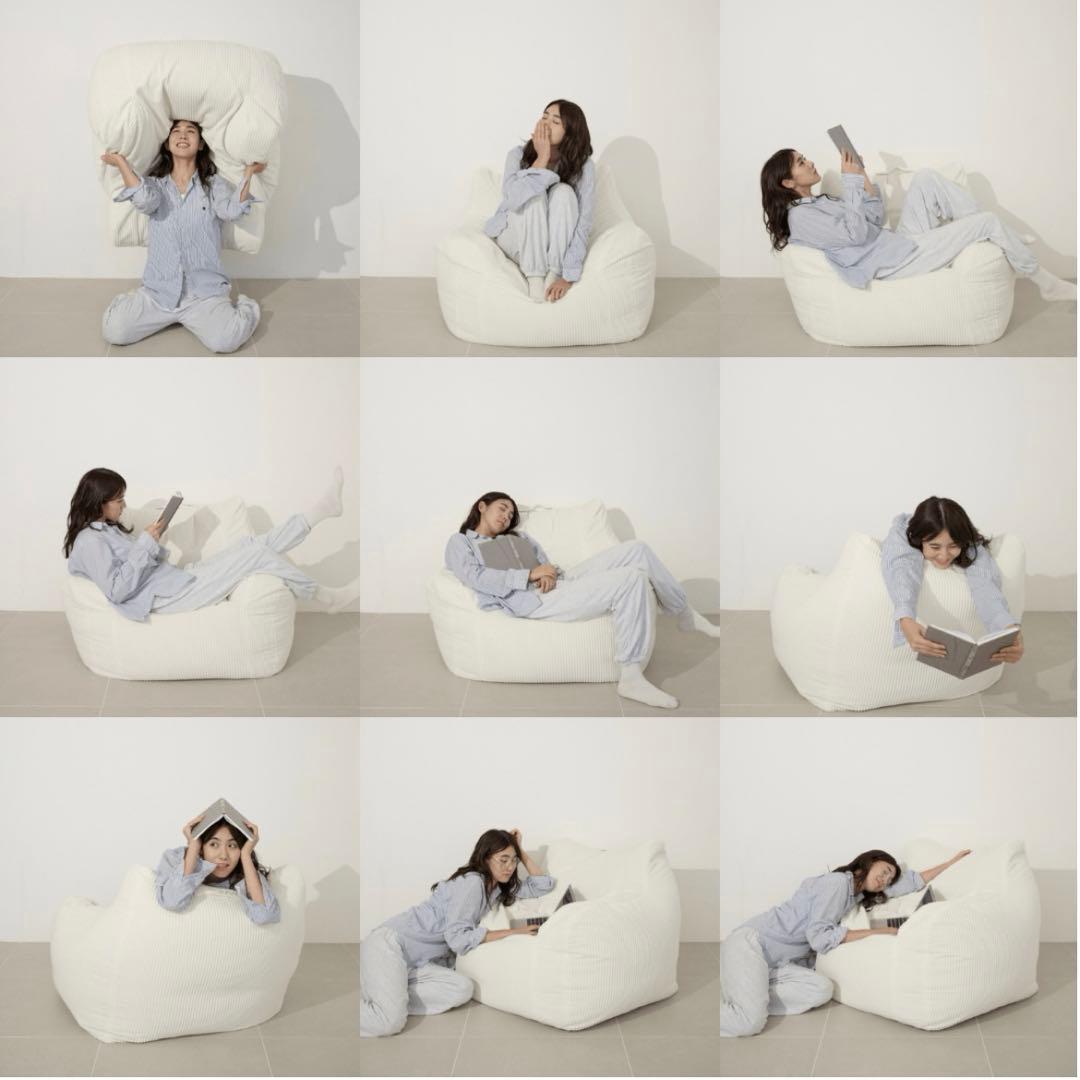 LOOSY HUGME ビーズソファ ホワイト オットマン付 - メルカリ