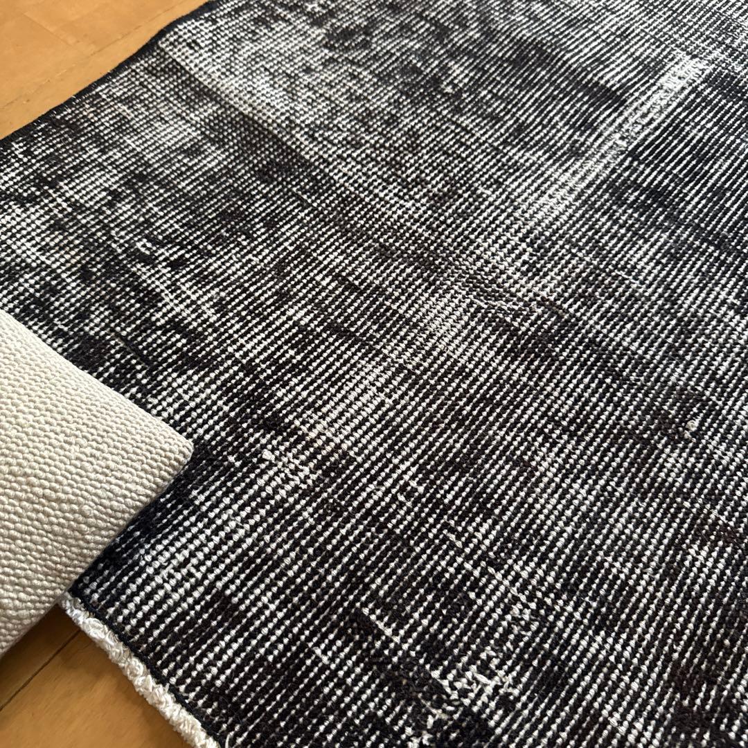 112×192 貴重ブラックオーバーダイ 擦れシャビー トルコヴィンテージラグ