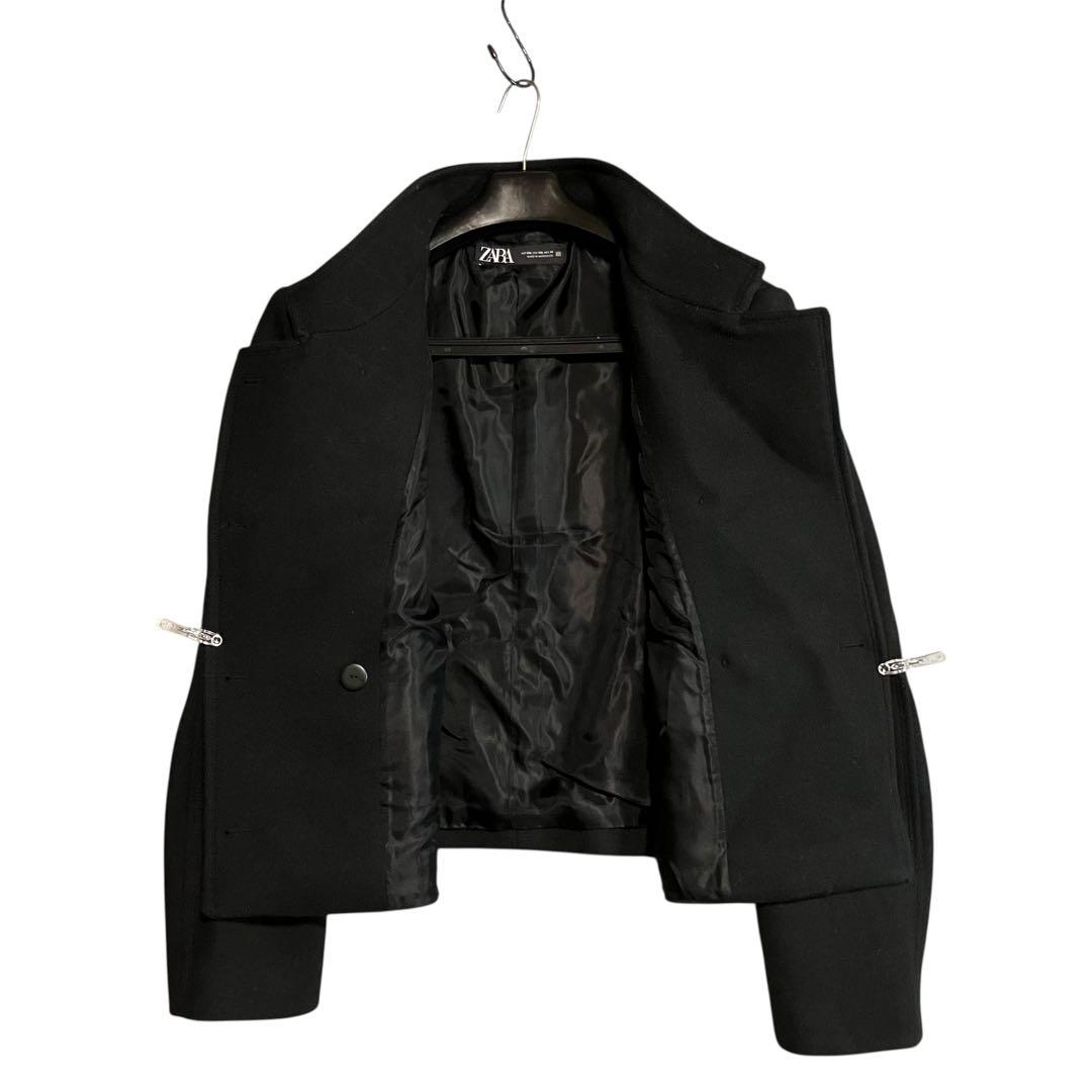 ZARA 】ハイネック ショート ダブルブレスト コート 金ボタン 黒 XXL